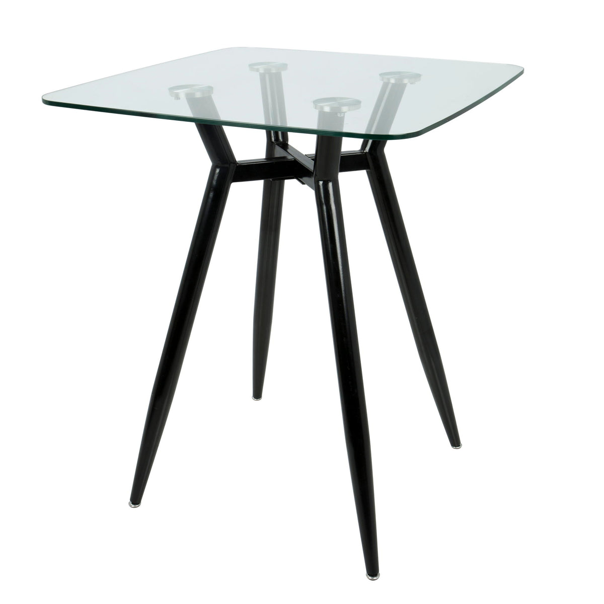 Mid Century Modern square counter table with glass top and sturdy black metal base on Tampa Home & Garden Store