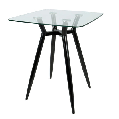 Mid Century Modern square counter table with glass top and sturdy black metal base on Tampa Home & Garden Store