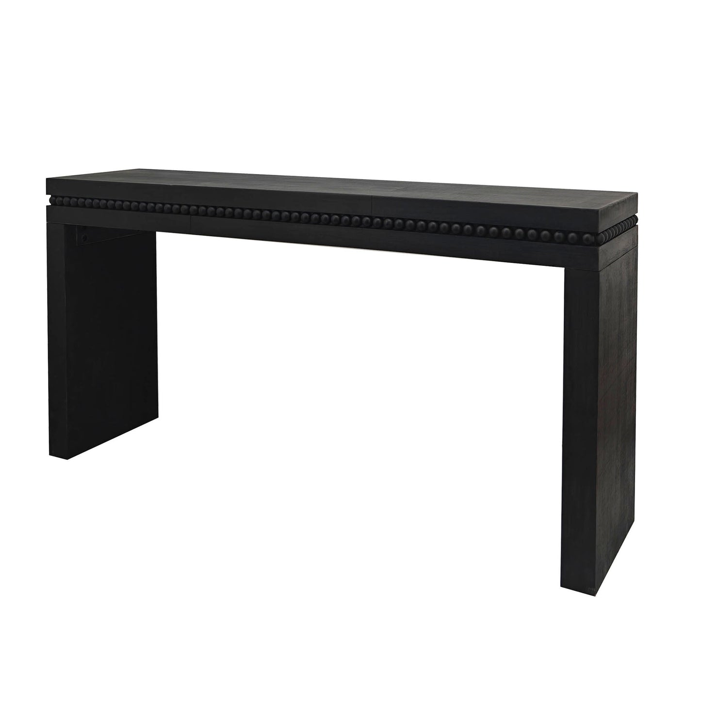 64in Modern Black Wood Console Table with decorative beaded trim and squared legs for entryways on Tampa Home & Garden Store