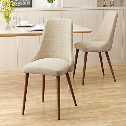 Mid Century Modern Fabric Armless Dining Chairs beige with dark wood legs HouseOfZazla on Tampa Home & Garden Store