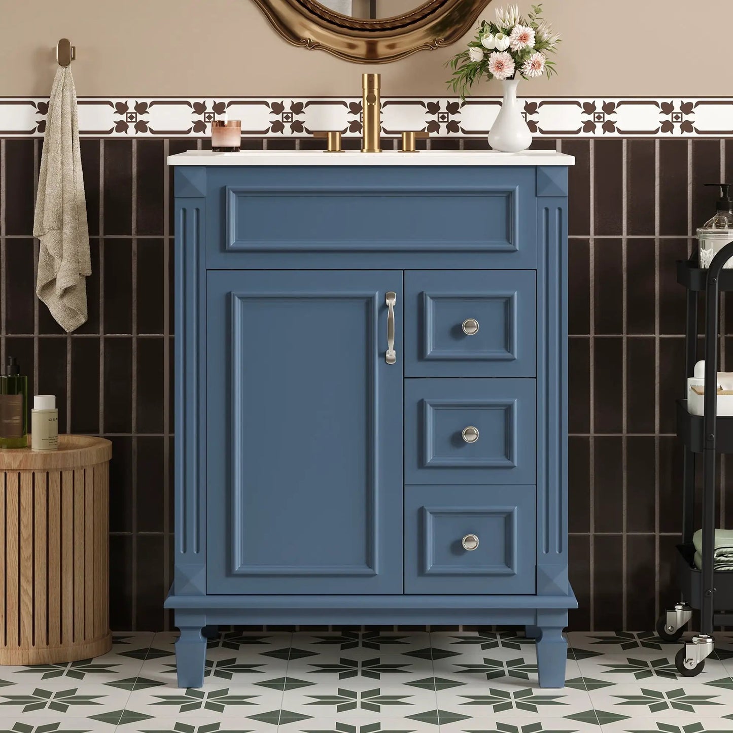 Blue Bathroom Vanity with Ceramic Sink Drawers