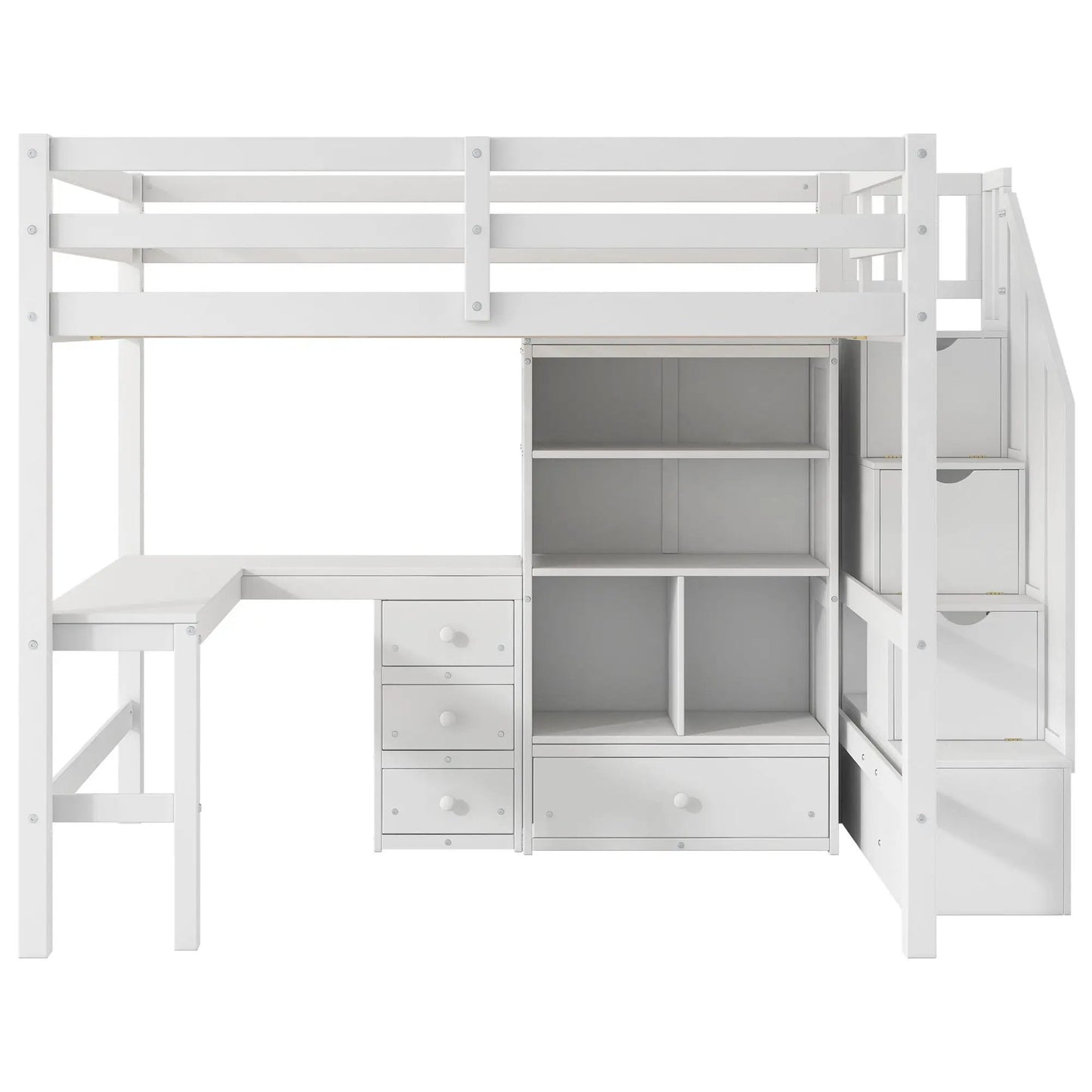 Loft Bed and L Shaped Desk With Storage Drawers