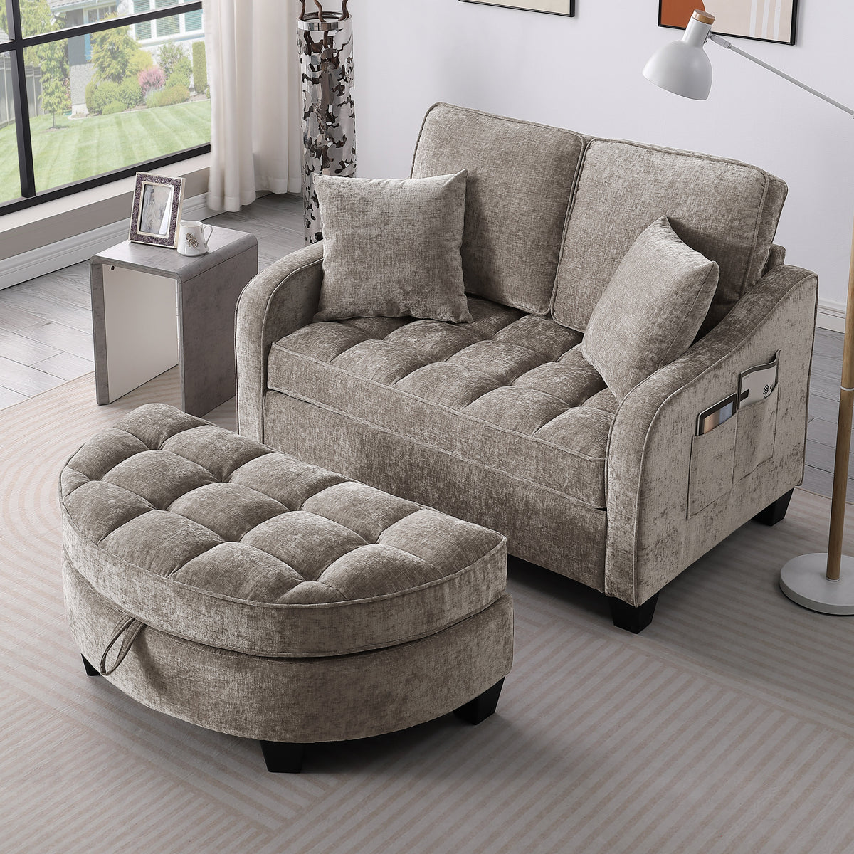 Modern Corduroy Two-Seater Sofa With Chaise