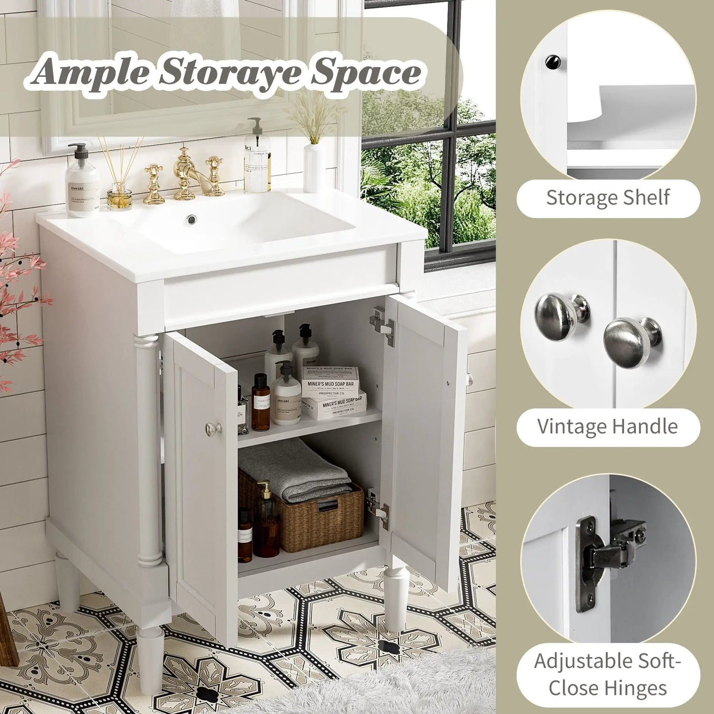 Bathroom Vanity with Top Sink and Dual Storage