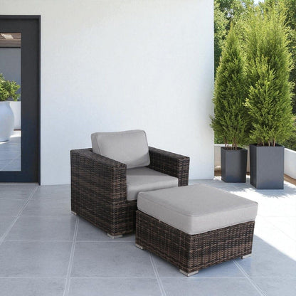 2-piece outdoor chair set in dark brown wicker with gray foam cushions by HouseOfZazla on Tampa Home & Garden Store