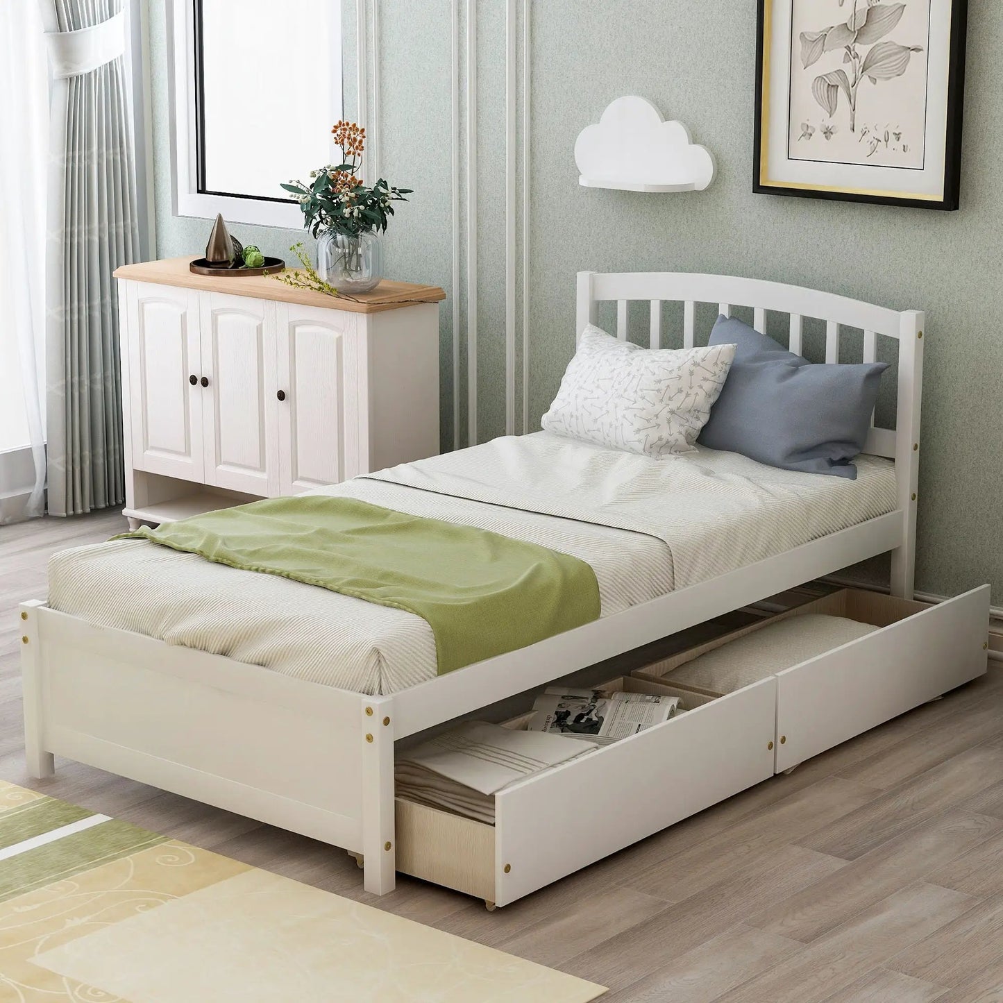 Wood Platform Storage Bed With Two Drawers
