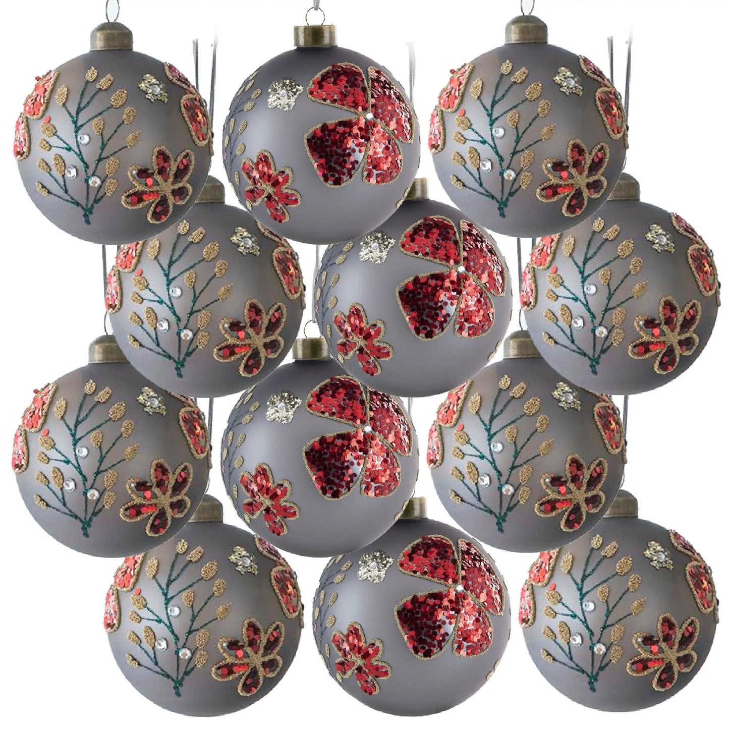 Glass hanging Christmas ornament with red sequin butterflies by Unique Piece Furniture on Tampa Home & Garden Store