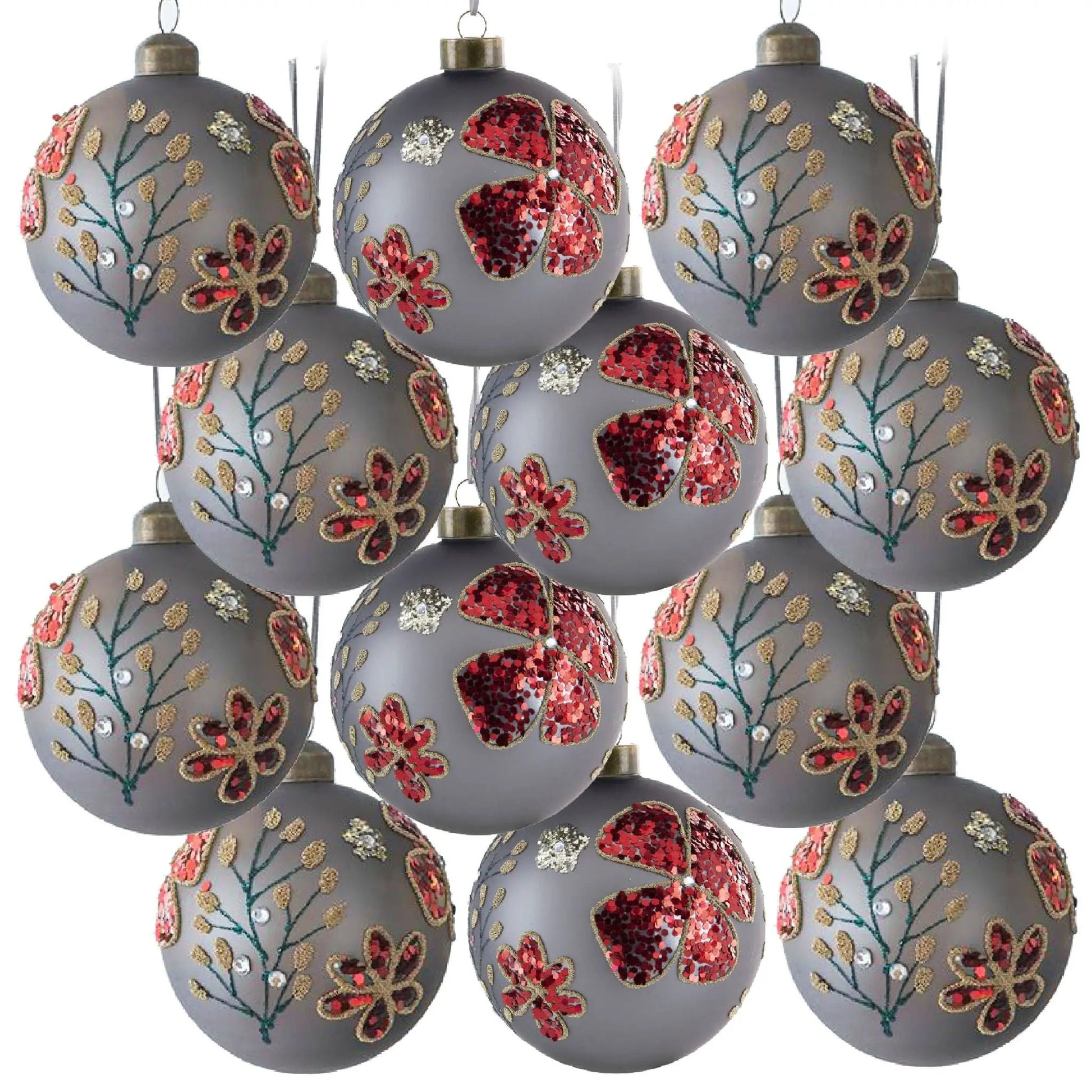 Glass hanging Christmas ornament with red sequin butterflies by Unique Piece Furniture on Tampa Home & Garden Store