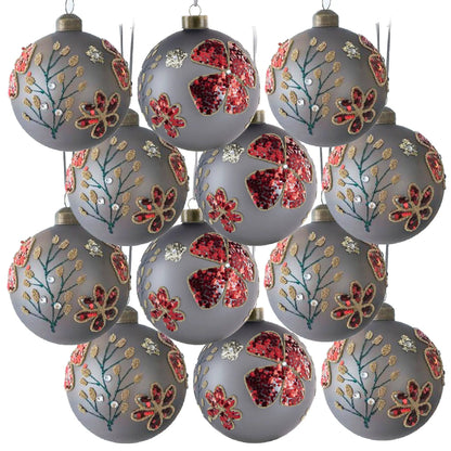 Glass hanging Christmas ornament with red sequin butterflies by Unique Piece Furniture on Tampa Home & Garden Store