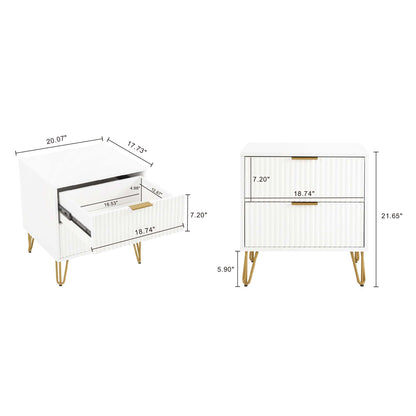 Dumbo Nightstand with 2 drawers and fluted fronts by HouseOfZazla white finish with gold legs on Tampa Home & Garden Store