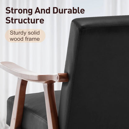 Mid Century Modern accent arm chair with solid wood frame and extra thick back, dark upholstery on Tampa Home & Garden Store