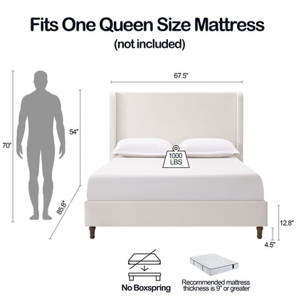 Harper tall headboard upholstered bed by HouseOfZazla in beige fabric, no box spring needed on Tampa Home & Garden Store