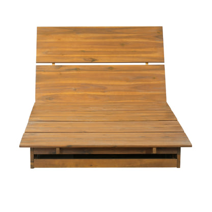 Teak Finish Acacia Wood Outdoor Chaise Lounge