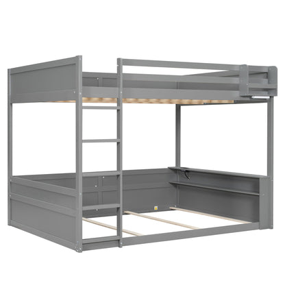 HouseOfZazla gray bunk bed with built in shelves, storage box, LED light and USB charging on Tampa Home & Garden Store