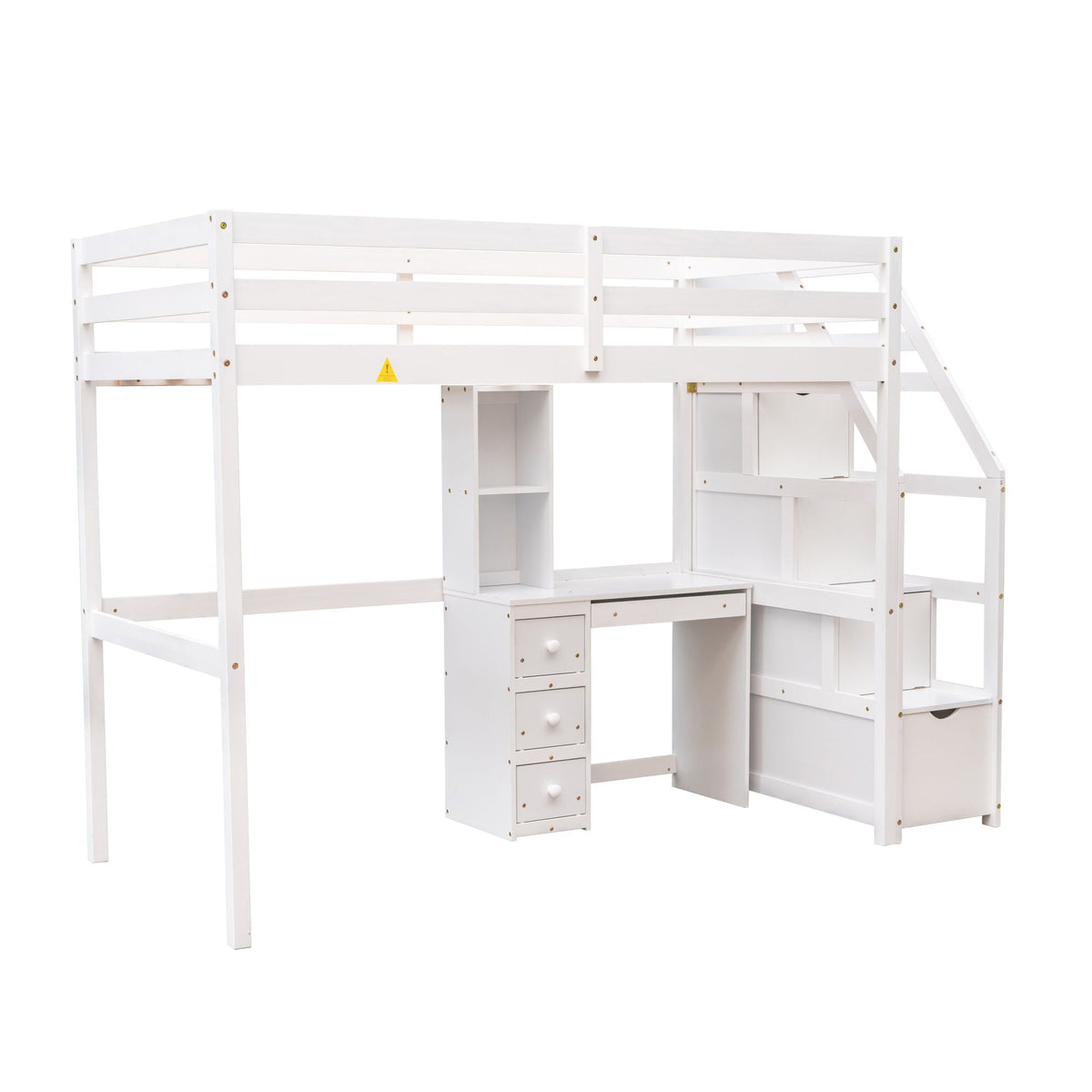 Loft bed with stand-alone bed, white finish, storage stairs, desk and drawers on Tampa Home & Garden Store