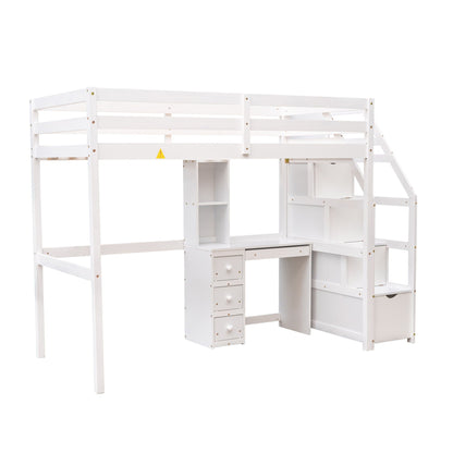Loft bed with stand-alone bed, white finish, storage stairs, desk and drawers on Tampa Home & Garden Store