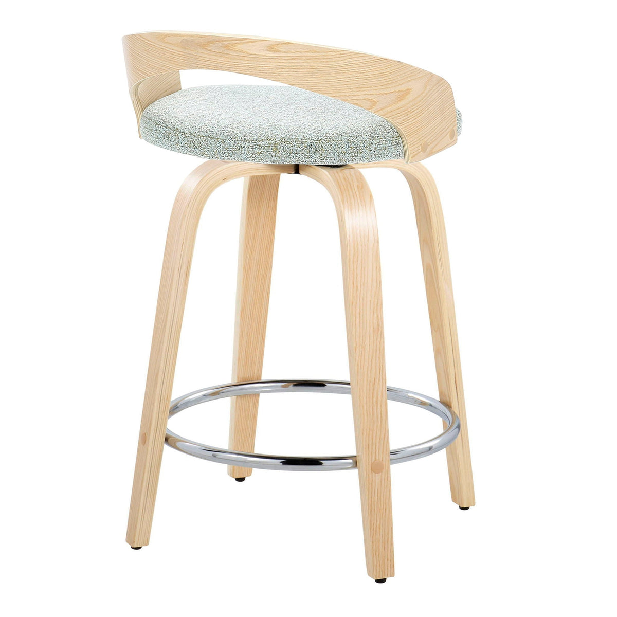 Contemporary fixed-height counter stool set with swivel gray cushion, natural wood, HouseOfZazla on Tampa Home & Garden Store