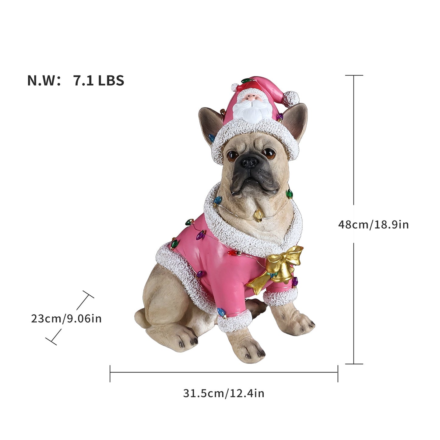 Christmas French Bulldog Statue in pink Santa outfit with fur trim by HouseOfZazla 48 cm on Tampa Home & Garden Store