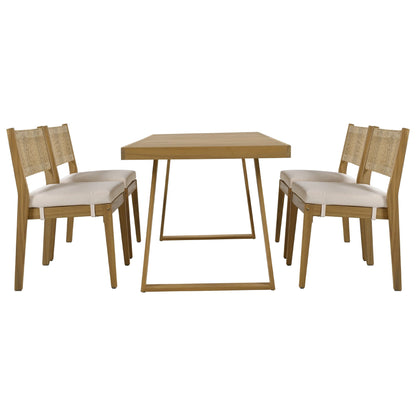 U_Style outdoor acacia wood dining table with 4 chairs, beige cushions, natural finish on Tampa Home & Garden Store