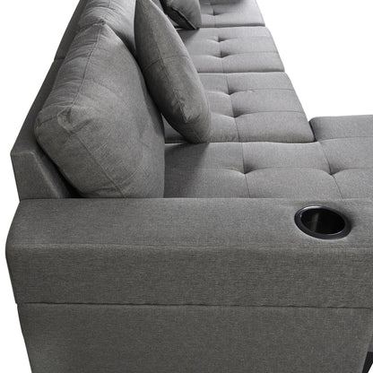 Gray sectional sofa with L-shaped chaise and cup holder, 4-seat on Tampa Home Store on Tampa Home & Garden Store