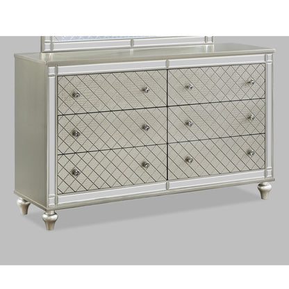 Six Drawer Dresser With Diamond Patterned Silver