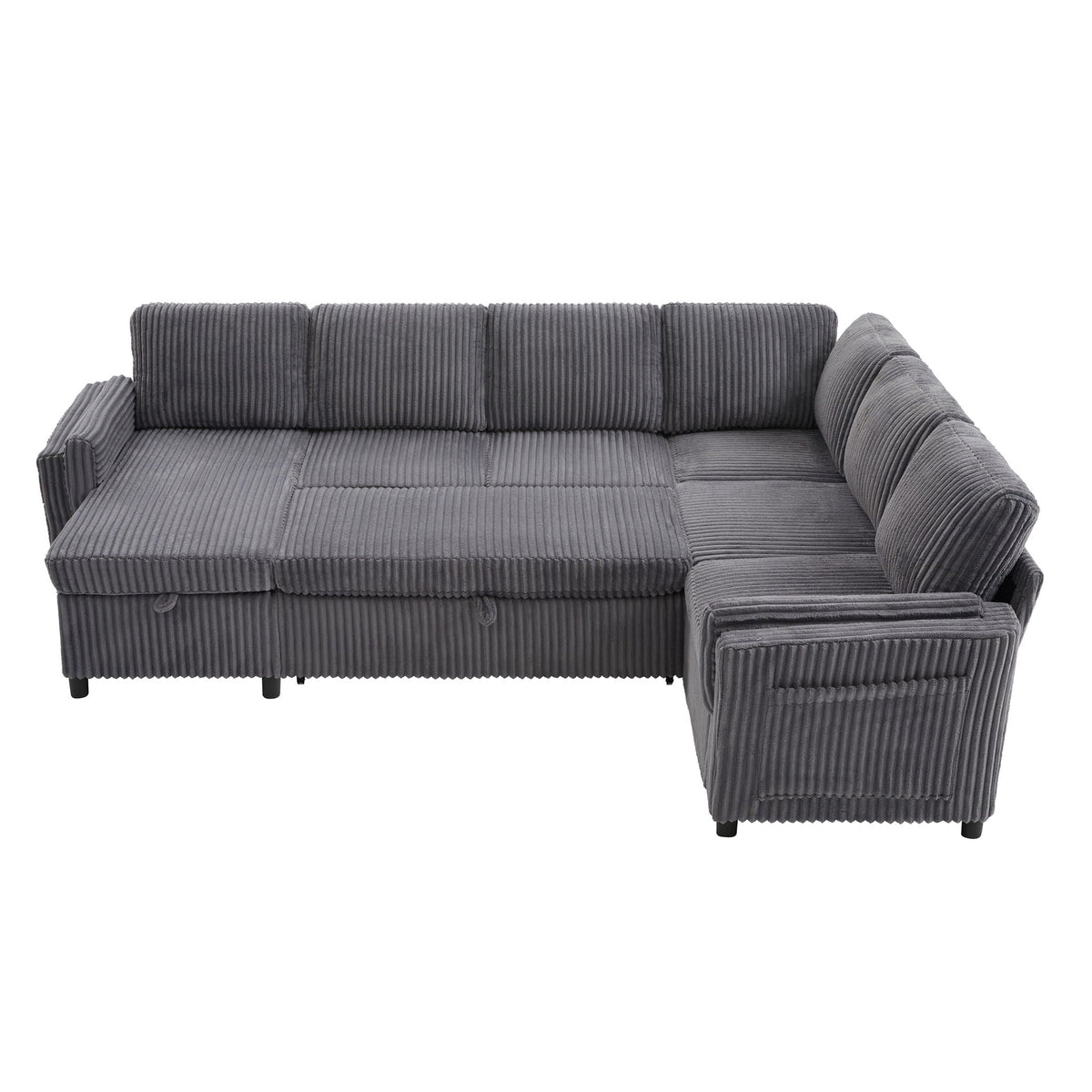 Convertible Ushaped Sofa Bed with USB Ports and Storage in gray corduroy HouseOfZazla on Tampa Home & Garden Store