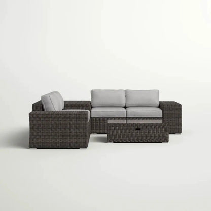 Modern Rattan Sectional Set with Cushions, 2 Piece Outdoor Set dark brown wicker gray cushions on Tampa Home & Garden Store