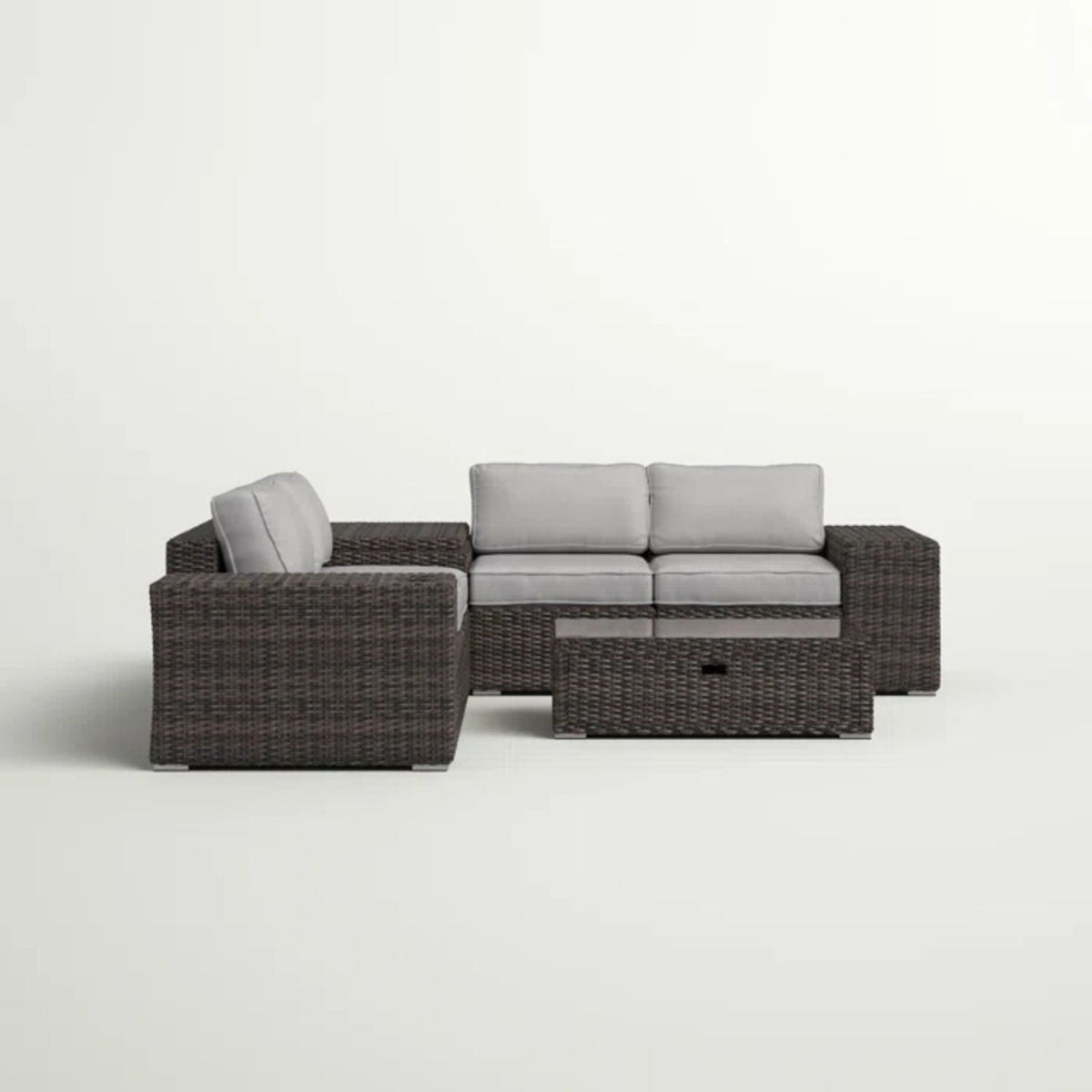 Modern Patio Rattan Sectional With Cushions dark brown wicker gray cushions 2-piece set on Tampa Home & Garden Store