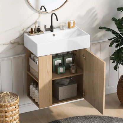 Compact Modern Floating Vanity with Ceramic Basin
