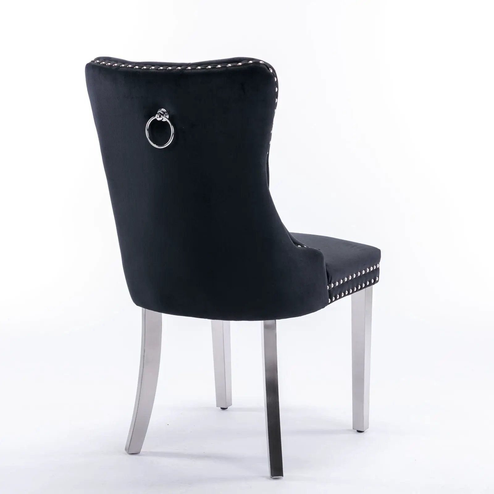 Nikki contemporary dining chair black velvet with ring pull nailhead trim metal legs on Tampa Home & Garden Store