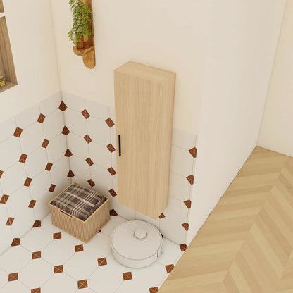 Tall floating bathroom side cabinet light oak finish, wall-mounted single door by Unique Piece Furniture on Tampa Home & Garden Store