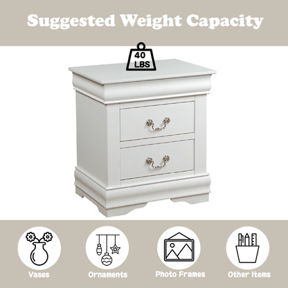 Louis Philippe Accent Nightstand, white wood with 4 drawers and silver pulls on Tampa Home & Garden Store