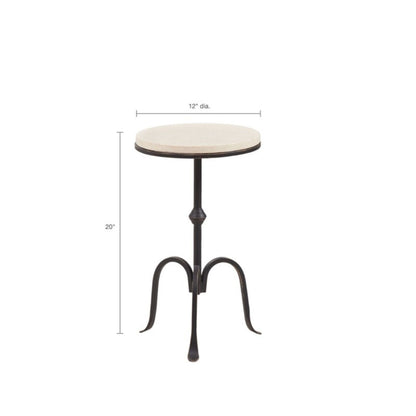 Gaberial black accent table by HouseOfZazla with beige round top and metal scroll base on Tampa Home & Garden Store