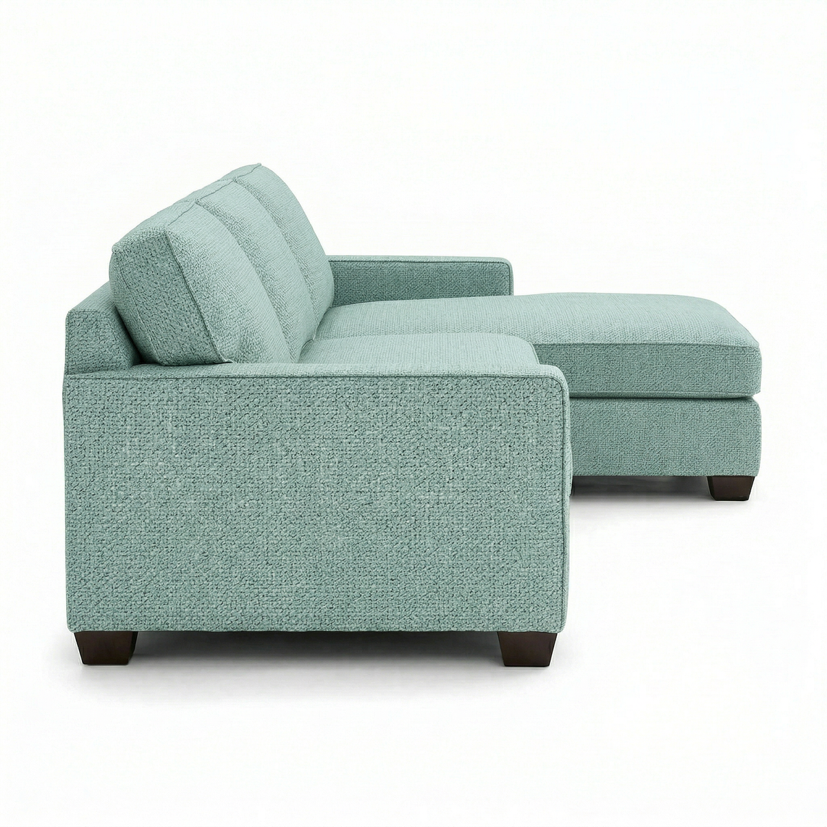 Clifford sectional sofa in bluish-gray textured fabric with chaise, exposed wood legs on Tampa Home & Garden Store