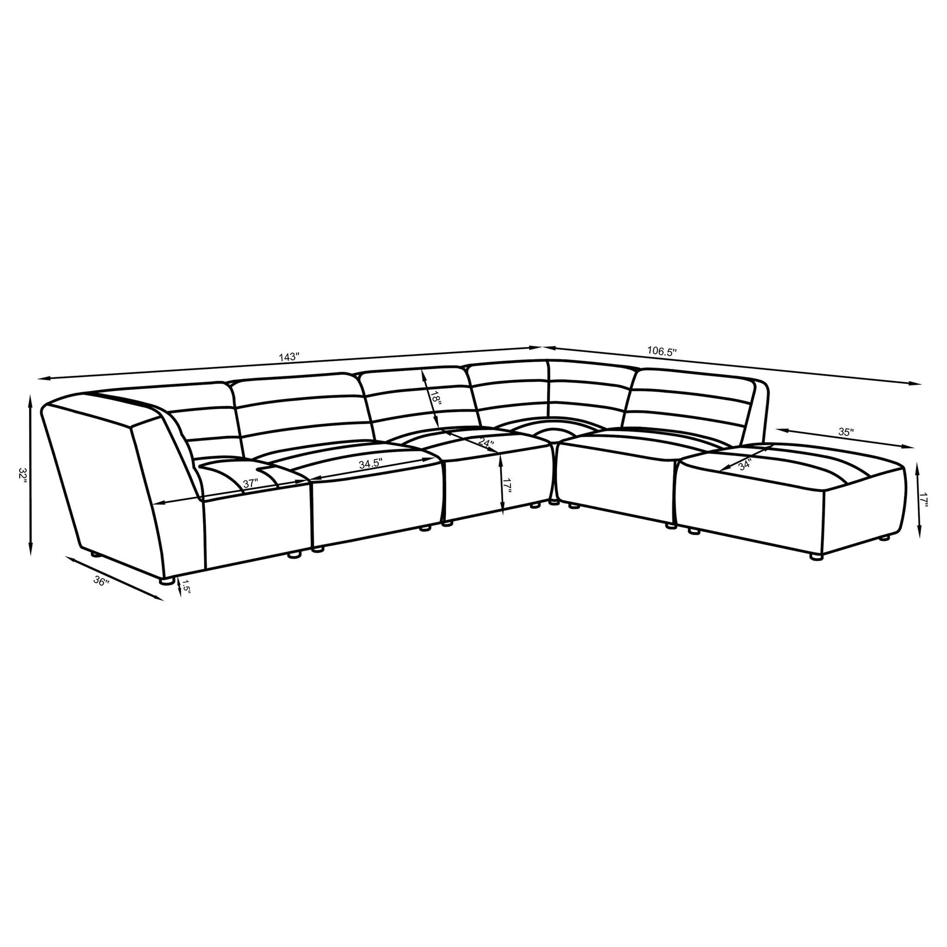 Vincent 6 Piece Modular Sectional charcoal blueprint layout with measurements on Tampa Home & Garden Store