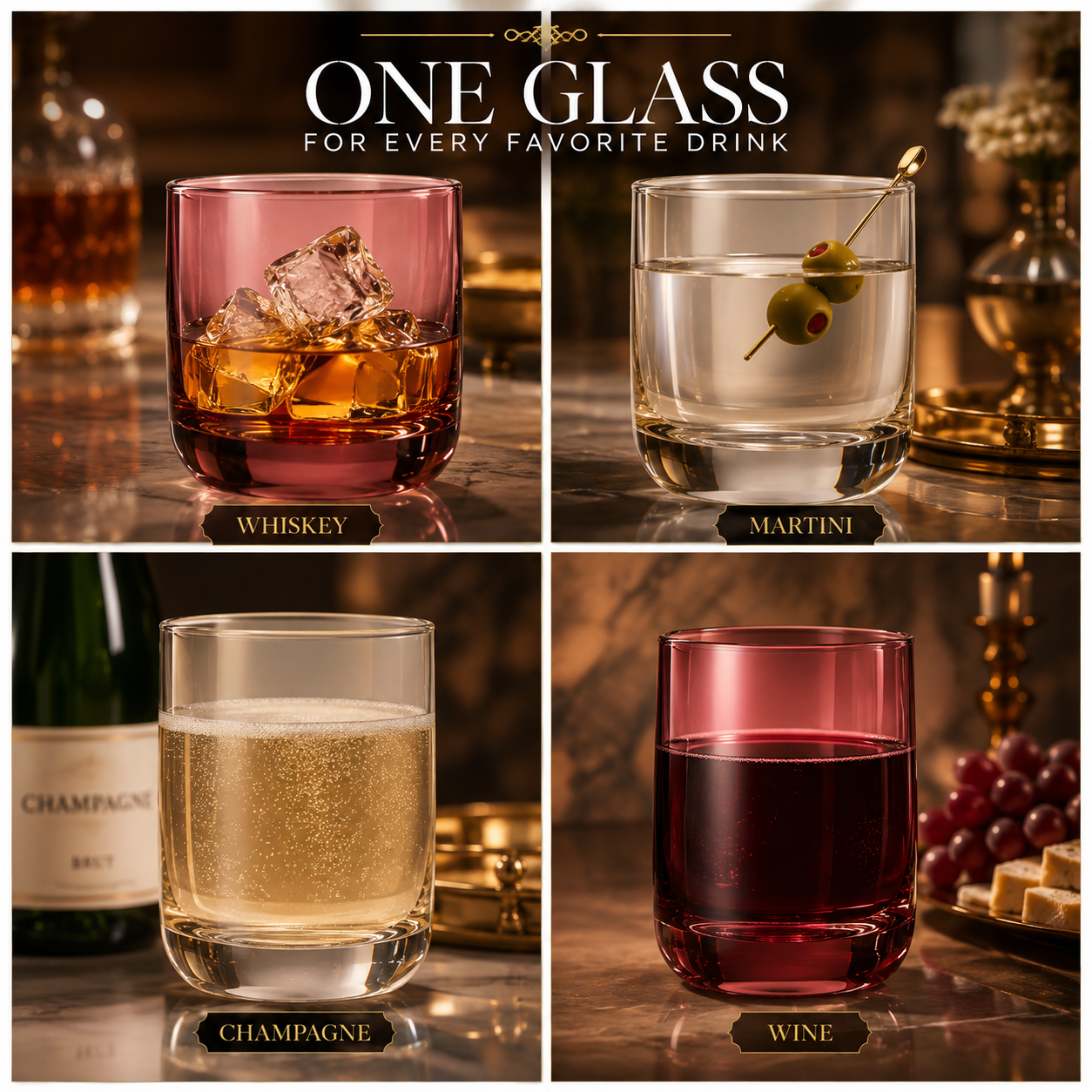 Six Tonal Lowball Whiskey Glasses For Daily Use
