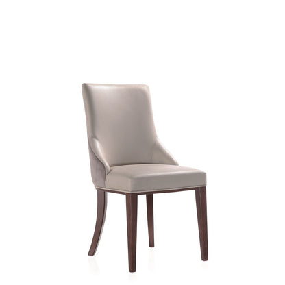 Shubert dining chair with foam cushions in gray/beige upholstery and dark wood legs on Tampa Home & Garden Store