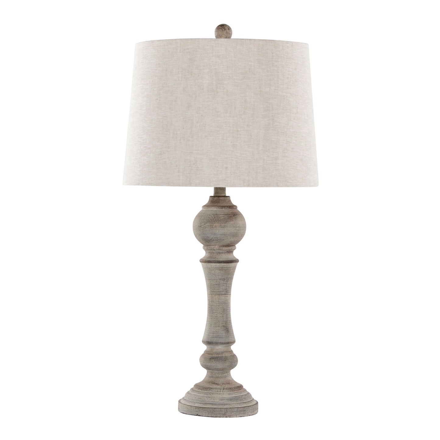 Winston Farmhouse Poly Table Lamp set of 2 with beige linen shade and distressed wood base on Tampa Home & Garden Store