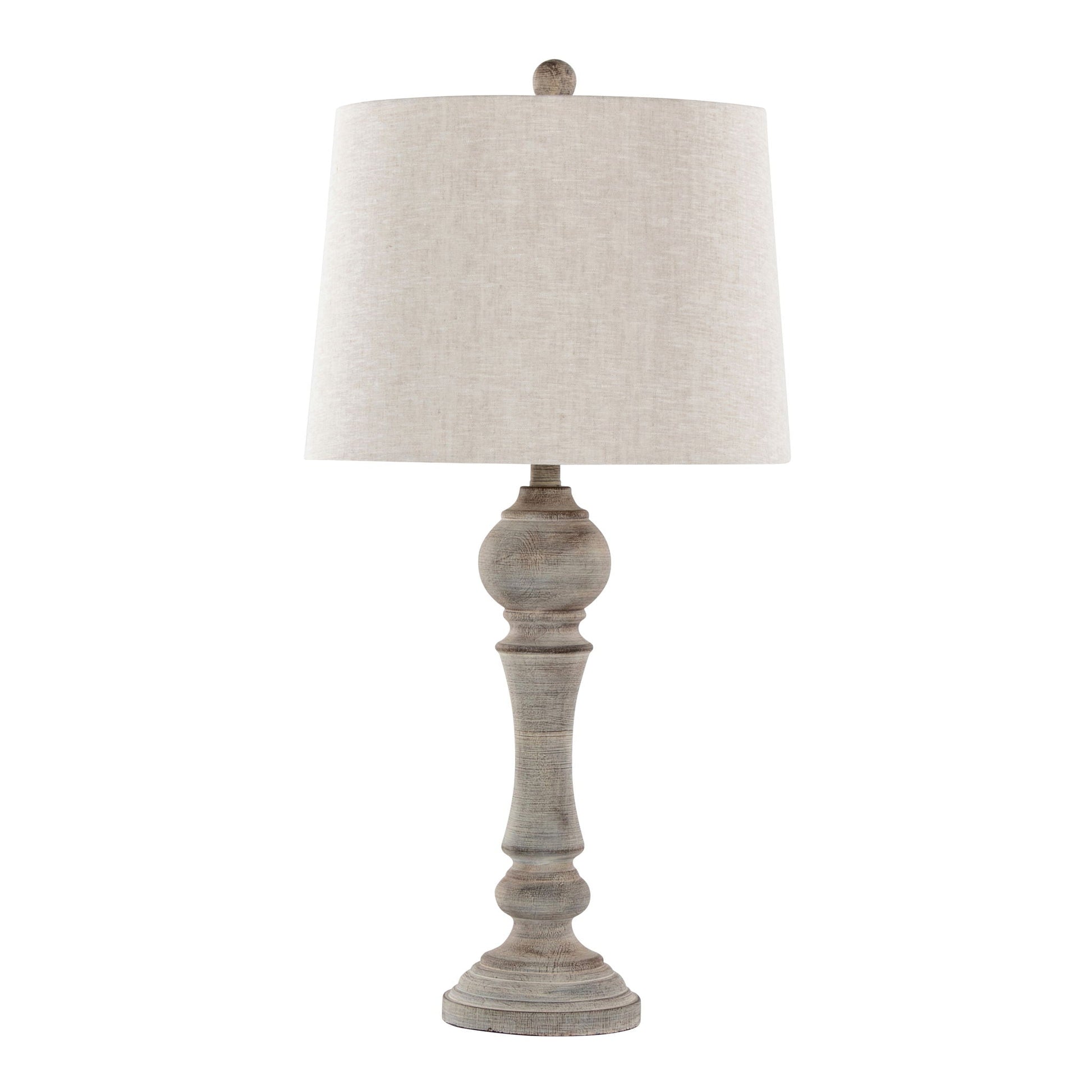 Winston Farmhouse Poly Table Lamp set of 2 with beige linen shade and distressed wood base on Tampa Home & Garden Store