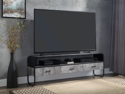 Raziela TV Stand & Storage by HouseOfZazla, black concrete-look TV console on Tampa Home & Garden Store
