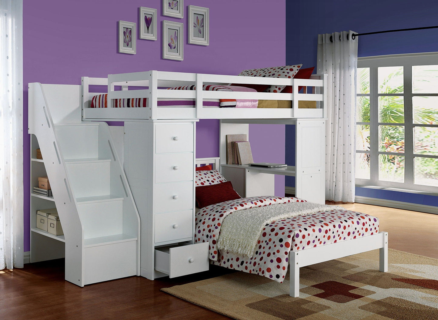 Freya Twin Loft Bed with Storage White by HouseOfZazla with built-in stairs and drawers on Tampa Home & Garden Store