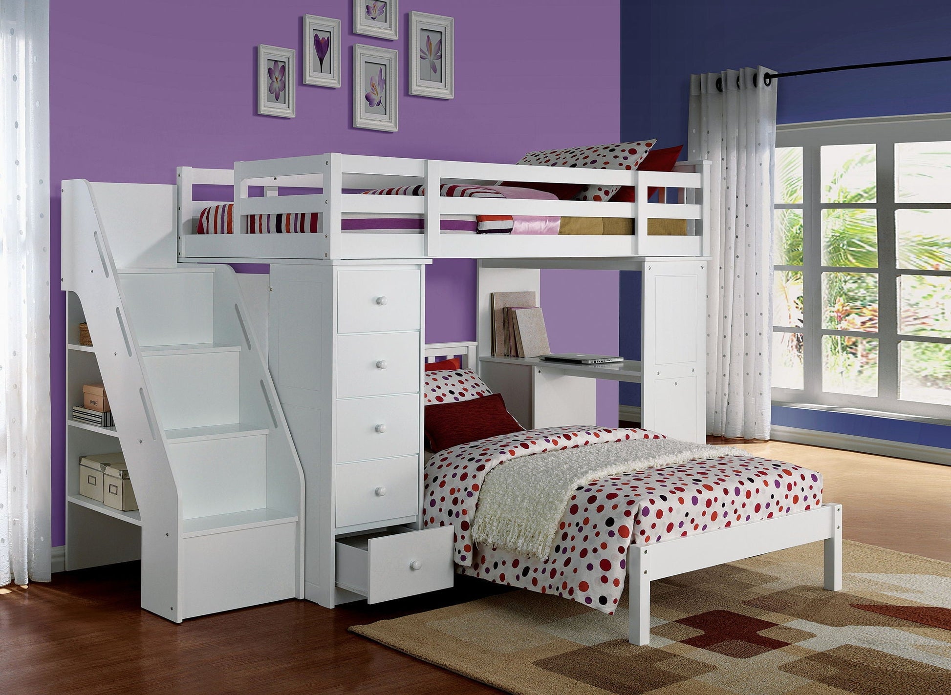 Freya Twin Loft Bed with Storage White by HouseOfZazla with built-in stairs and drawers on Tampa Home & Garden Store