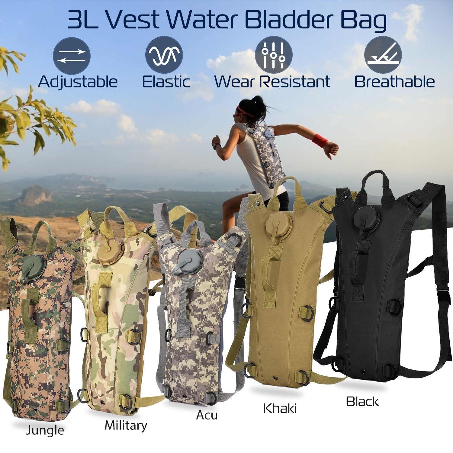 iMounTEK 3L Tactical Hydration Pack with water bladder in Jungle, Military, Acu, Khaki, Black on Tampa Home & Garden Store