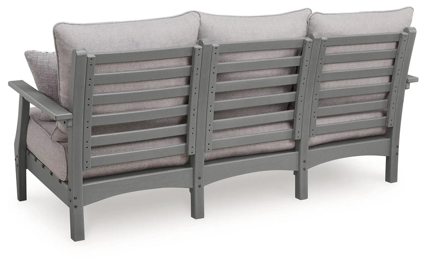 Cove Beach sofa with cushion in gray fabric, slatted frame on Tampa Home & Garden Store
