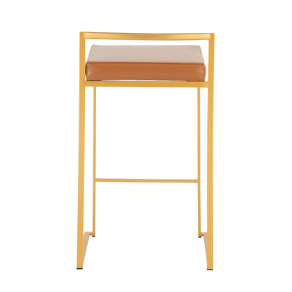 Fuji counter stools set of 2 with gold frame and tan leather seat by HouseOfZazla on Tampa Home & Garden Store