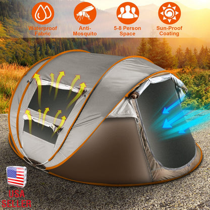 GemGear 3-4 Person Pop-Up Tent with orange trim, waterproof, 2 mosquito net windows on Tampa Home & Garden Store