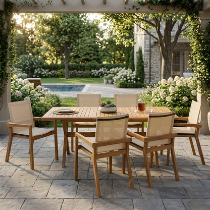 Seven Piece Acacia Wood Outdoor Dining Set