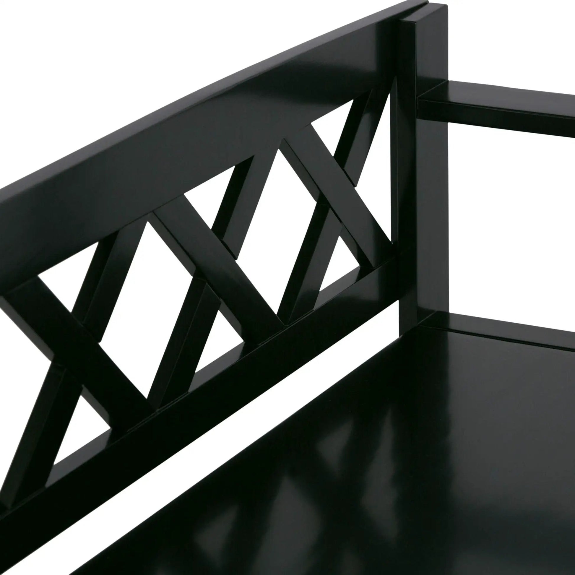 Amherst entryway storage bench in black with crisscross lattice back Unique Piece Furniture on Tampa Home & Garden Store