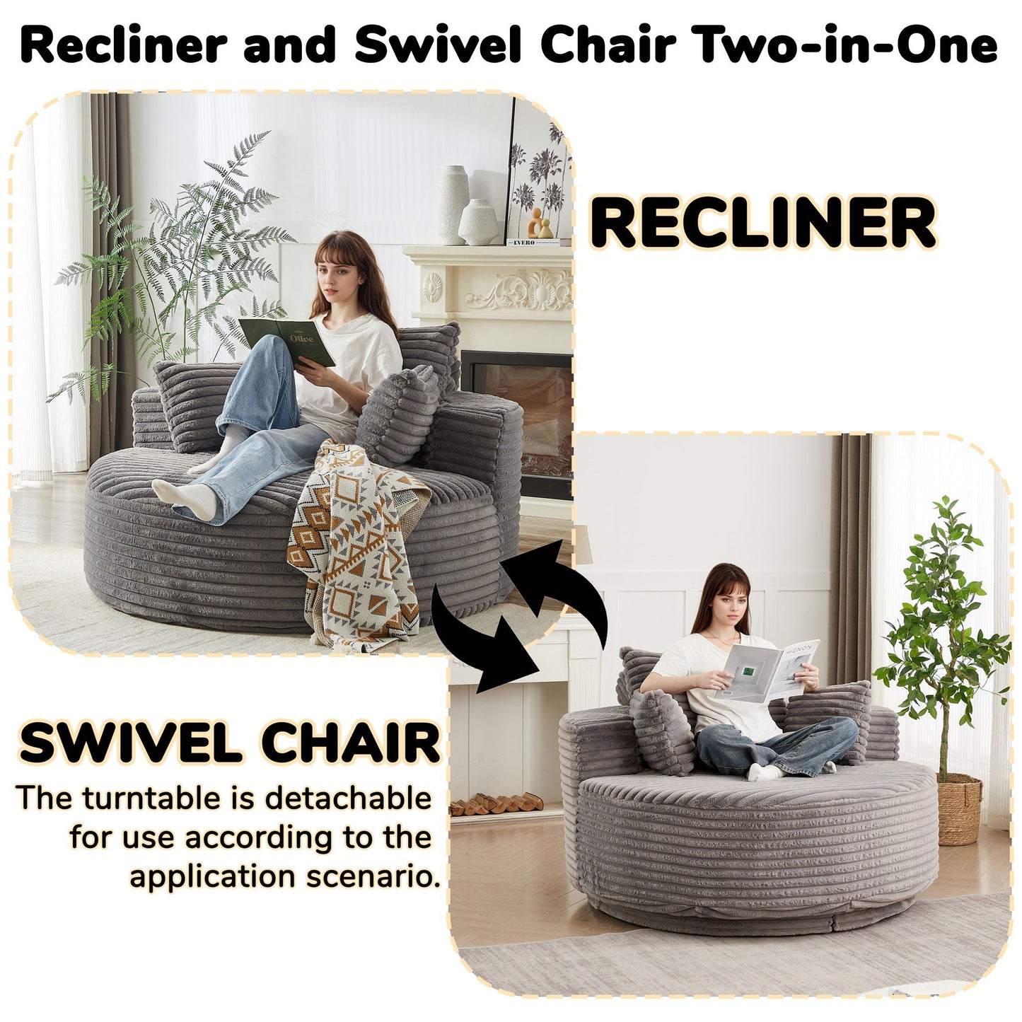 Modern Single Sofa and Swivel Sleeper Chair