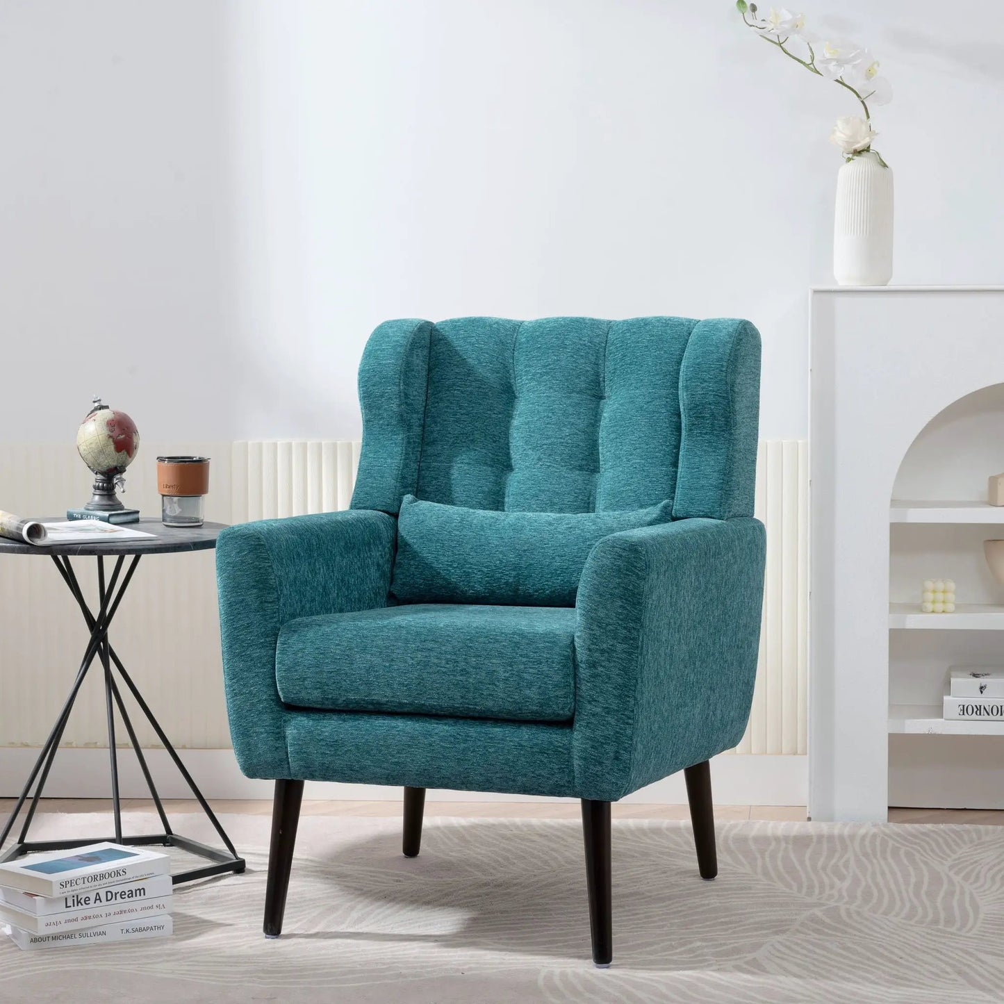 Teal fabric accent chair with foam cushions, Unique Piece Furniture mid-century armchair on Tampa Home & Garden Store
